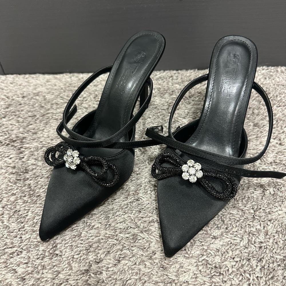 Black Satin Double Bow Heels size 9